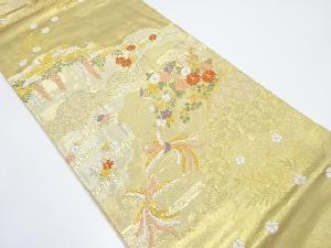 道長取りに鳳凰・藤・秋草模様織り出し　袋帯